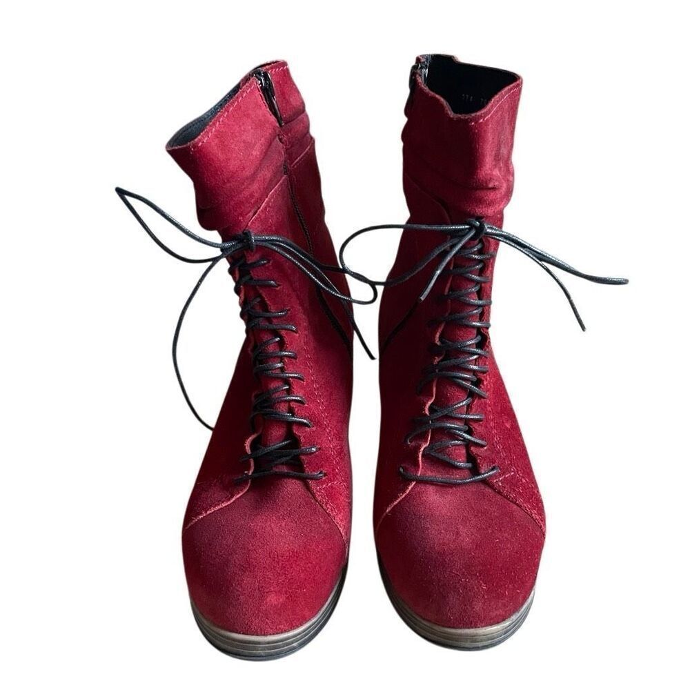 Wolky Womens Dhofar Suede Ankle Boot 38 Greased Red Leather Side Zip Victorian